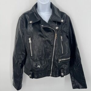 Womens Noize Libby-B Leather Moto Biker Jacket Punk Goth Black Size L‎
